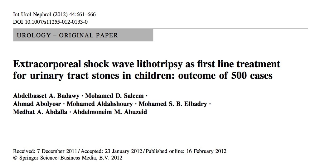 Extracorporeal shock wave lithotripsy as first line treatment for urinary tract stones in children: outcome of 500 cases.